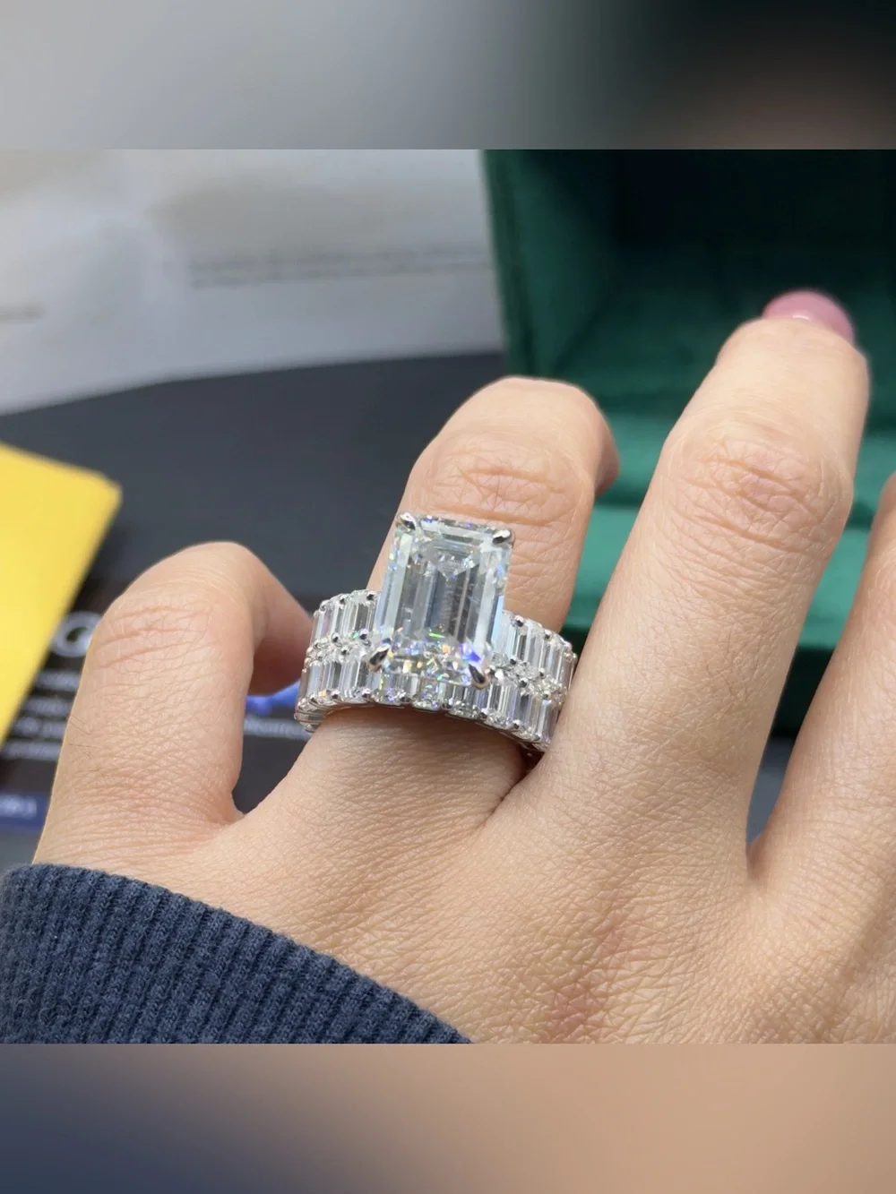30cttw emerald cut Moissanite statement wedding set size 6.5